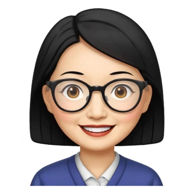 black hair Elder asian woman with glasses sticker