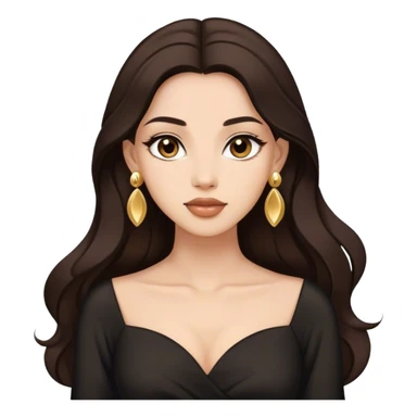 Beautiful woman,cute, long dark brown hair in dark dress with gold earrings sticker