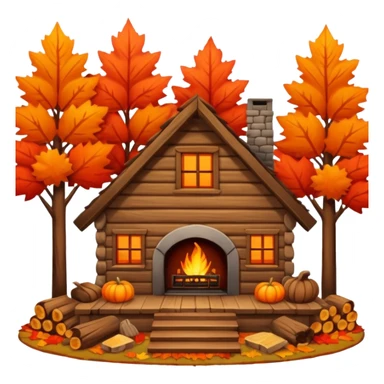 🏡🍁🔥 Cozy cabin with fireplace in autumn sticker