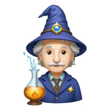 Albert Einstein, wearing wizard hat custome, with glass vase sticker