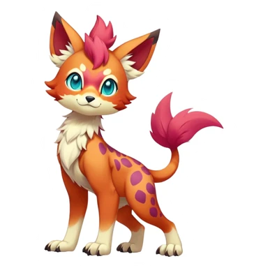 Male bright-colored multi-colored cute cool exotic anime-styled Falvie-Fionbri-fantasy-creature-fursona-Fakémon-Pokémon, full body, with markings sticker