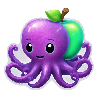 Neon glitter kawaii octopus holding neon apple  sticker