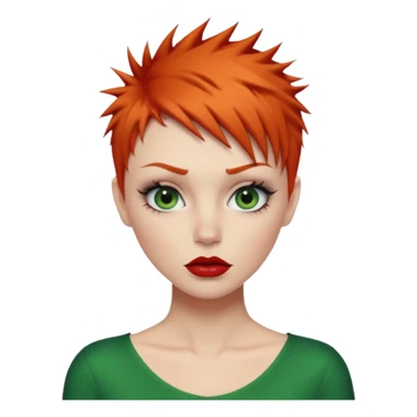 Short spikey Ginger hair, green eyes, black long eye lashes large red lips White woman embarrassed sticker