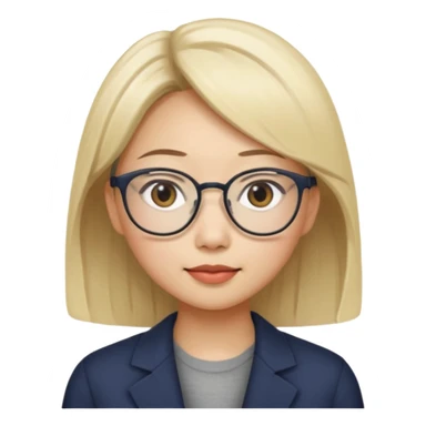 asian looking female with slight blonde hair a little longer  with eye glasses, fair complexion not that pointed nose but slighty little eye please sticker