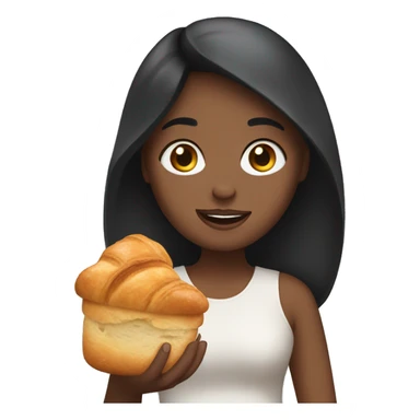 girl with dark hair holding a croissant sticker