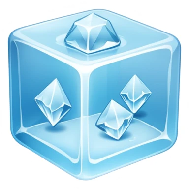 ice cube object icon, crystal clear ice, glossy, small frost details, 3D cartoon, soft shadow, mobile game icon style, centered, clean background, no text, no watermark sticker