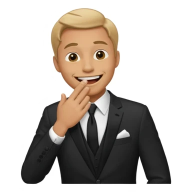 a man in a formal suit laughs, covers his mouth with his hand sticker