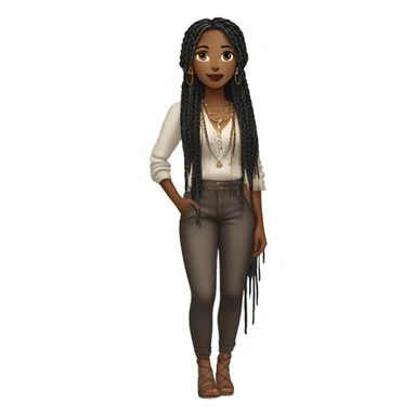 black woman with black boho braids and trendy style sticker