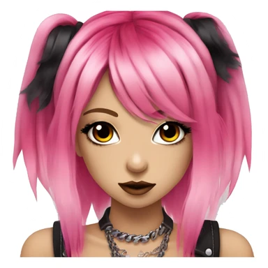 hime gyaru girl, hot pink and red split-dyed hair, dark makeup, punk clothes sticker
