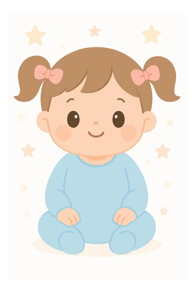 a bay girl with two ponytails and pink ribbons sticker