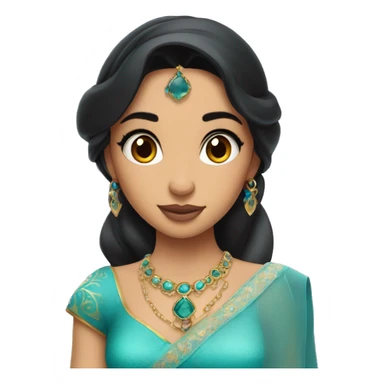 Pakistani girl, dark straight hair, mole on right side of lip, looks like princess jasmine sticker