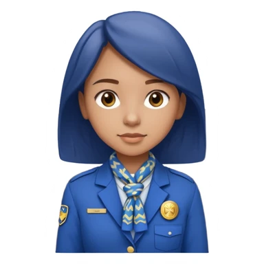Young girl, straight hair, wearing uniform jacket with hotel name badge, tasteful scarf, stand behind the desk

 sticker