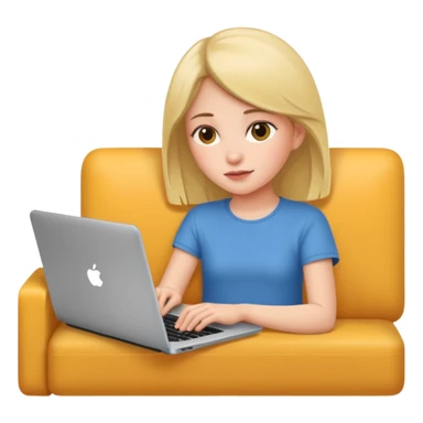 A girl is working with a laptop while lying on the sofa sticker