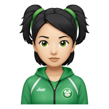 Cha: Age 45, a Asian old woman with black hair tie, Green player tracksuit sticker