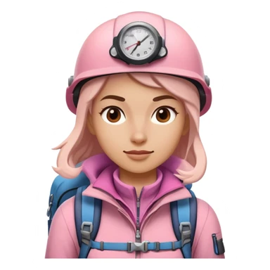 female mountain climber wearing light pink sticker