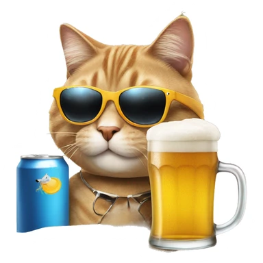 cat with sunglasses on the beach drinking beer sticker