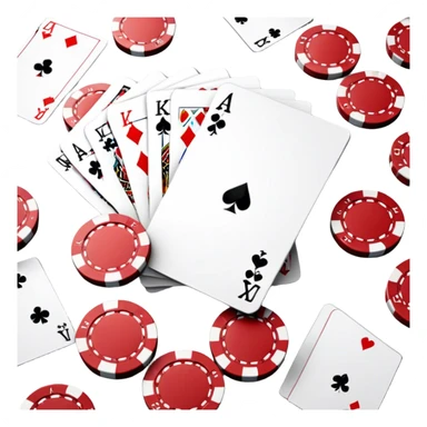 A photorealistic icon featuring playing cards, poker chips, and a deck of cards spread out on a table. Bright, detailed design with realistic textures and lighting. Transparent background, clearly symbolizing card games and strategy. sticker