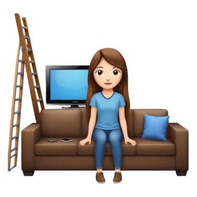 beautiful girl with long brown hair constructing new lounge room area with flat screen tv and couch sticker