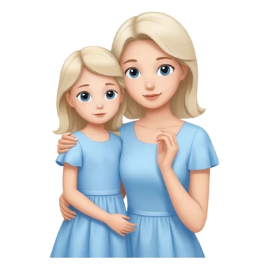 loving mother and daughter wearing matching pastel blue dresses sticker