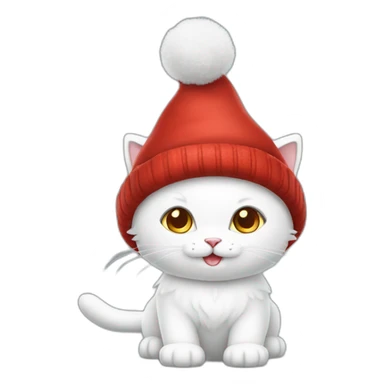 christmas white kitty in red hat full body sticker