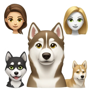 White Woman hair brown and bleus eyes and golden Husky With green eyes sticker