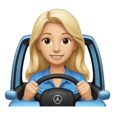 blonde long hair woman driving car. Happy face confidence sticker