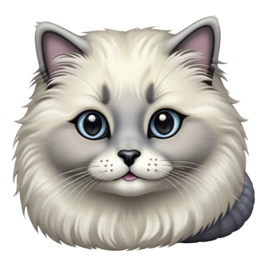Cinematic Adorable Fluffy Grey Seal Ragdoll Cat Portrait Emoji, Head tilted cutely with big, sparkling eyes, soft grey fur with darker seal points on the ears, face, and paws, Simplified yet irresistibly adorable features, highly detailed, glowing with a soft, warm glow, high shine, affectionate and playful, stylized with a touch of whimsy, bright and endearing, soft glowing outline, capturing the essence of a curious and loving kitten, so cute it feels like it could leap out of the screen and snuggle up for a cuddle! sticker