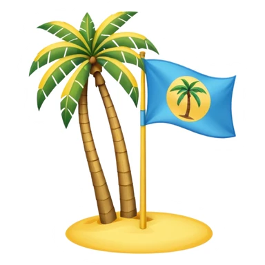 A pink flag in this flag there’s two small blue triangles on the sides In the middle of the circle on the flag a small pink palm tree coming out of the sides  yellow circle with two thick yellow stripes sticker