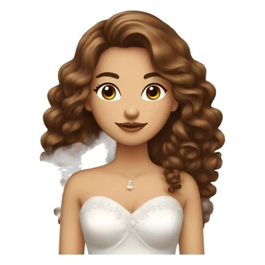 femme en tenue de mariée avec long cheveux bouclé bruns et yeux marrons sticker