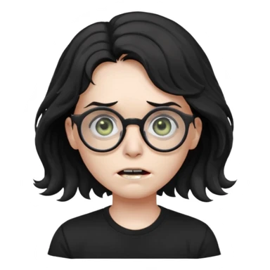 zumbie cabelo ondulado médio preto, camiseta preta, oculos redondo masculino sticker