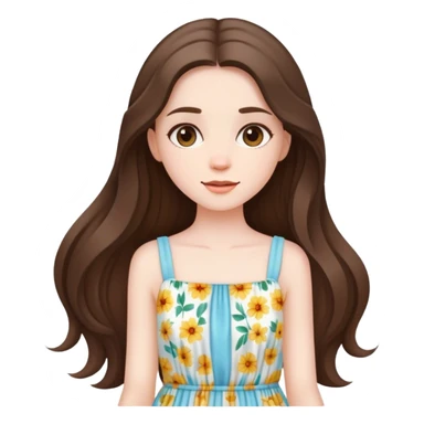 beautiful pale brunette girl with long hair in a summer dress sticker