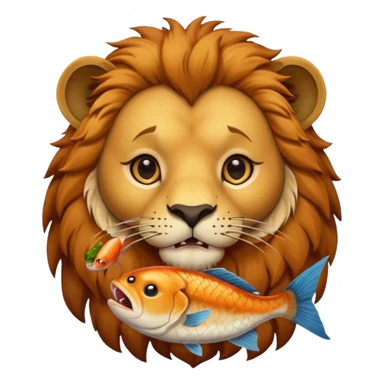  A lion eating a fish, feeling sad, portrait, bust up sticker