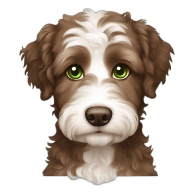 A brown and white aussiedoodle with green eyes sticker