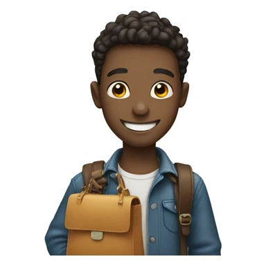 smiling boy with bag sticker