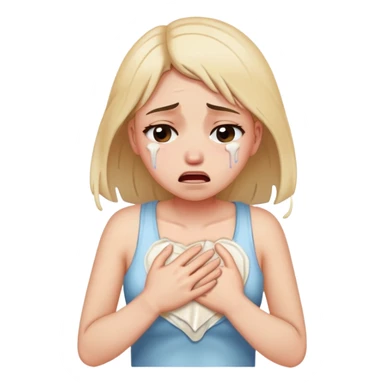 a girl crying in pain holding her chest, heartbreak, tears streaming down face sticker