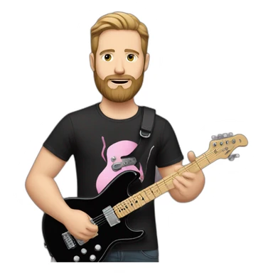 white man with beard and black t shirt and pink electric guitar sticker