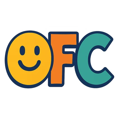 OFC letters, playful with a smiling face in the design, logo style sticker