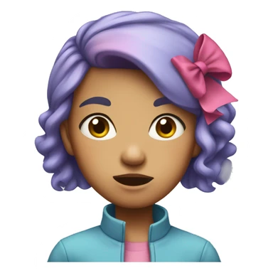 girl with bright pink hair and a blue headband with a bow. she has a slightly angry expression and a light blue jacket.  sticker