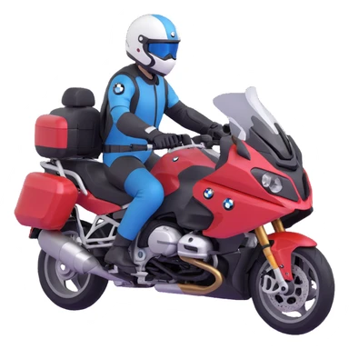 BMW RT1200 touring motorcycle with rider wearing helmet sticker