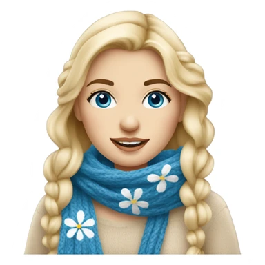 beautiful finnish blonde woman with blue eyes knitting scarf with flowers sticker