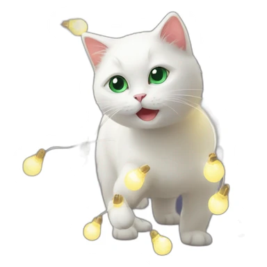 White cat playing with christmas lights on the wall sticker