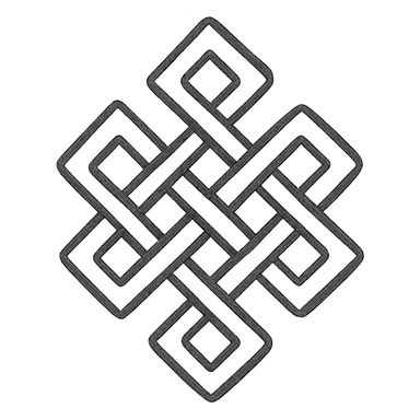 karma symbol, endless knot with intricate interwoven lines, spiritual theme, silver metallic style with shine, icon-like and balanced composition, no background sticker