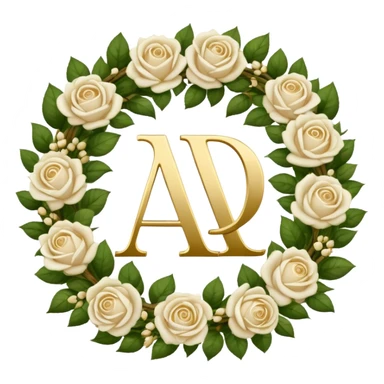 I love you initials A D in a wreath of white roses sticker