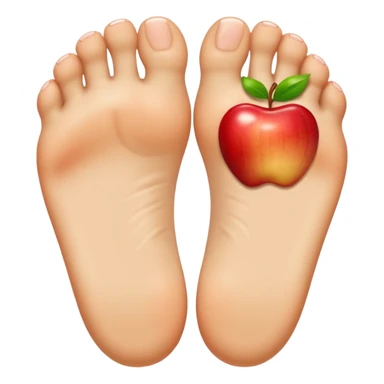 two feet soles, exact pose and look as reference image, apple emoji style, no toenails, smooth and rounded toes, anatomically correct, no nails anywhere, winking sticker