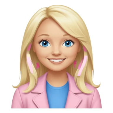 Emma Bunton with blonde long hair, blue eyes, light pink outfit sticker