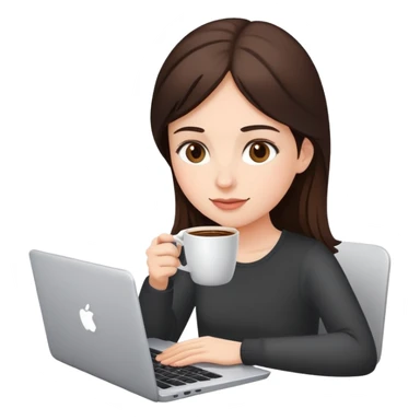 Brunette girl+laptop+coffee sticker