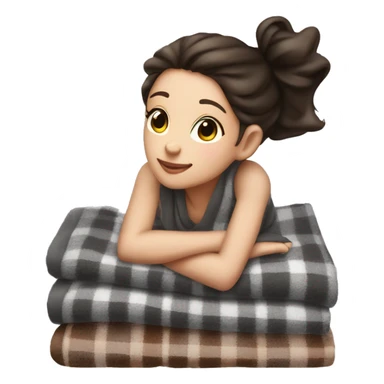 Brunette ￼clean girl folded plaid blanket  sticker