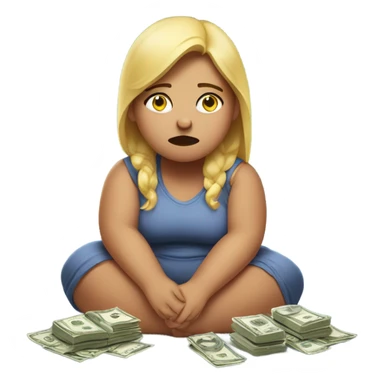 overweight girl crying with four dollars sticker