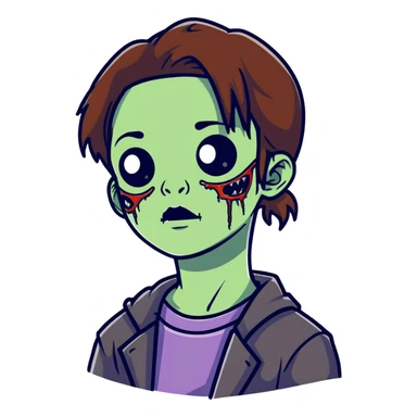 zombie teen girl with brown hair, grunge style, and septum piercing sticker