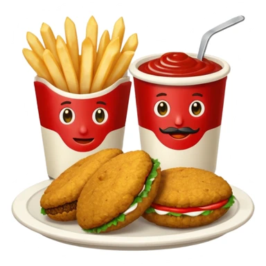 falafel and fries, with two containers with  red sauce and white sauce  sticker